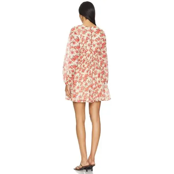 Free People Keep You Smocked Dress Floral Boho Mini Long Sleeve Size L EUC - Picture 4 of 11